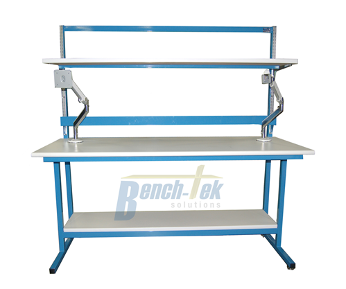 Slotted Modular Workbench with 2 Monitor Arms | Bench-Tek Solutions