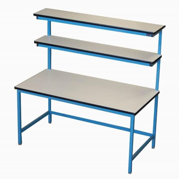 BT46 Four-Leg Workbench with Double-Tier Cantilever Riser Shelf