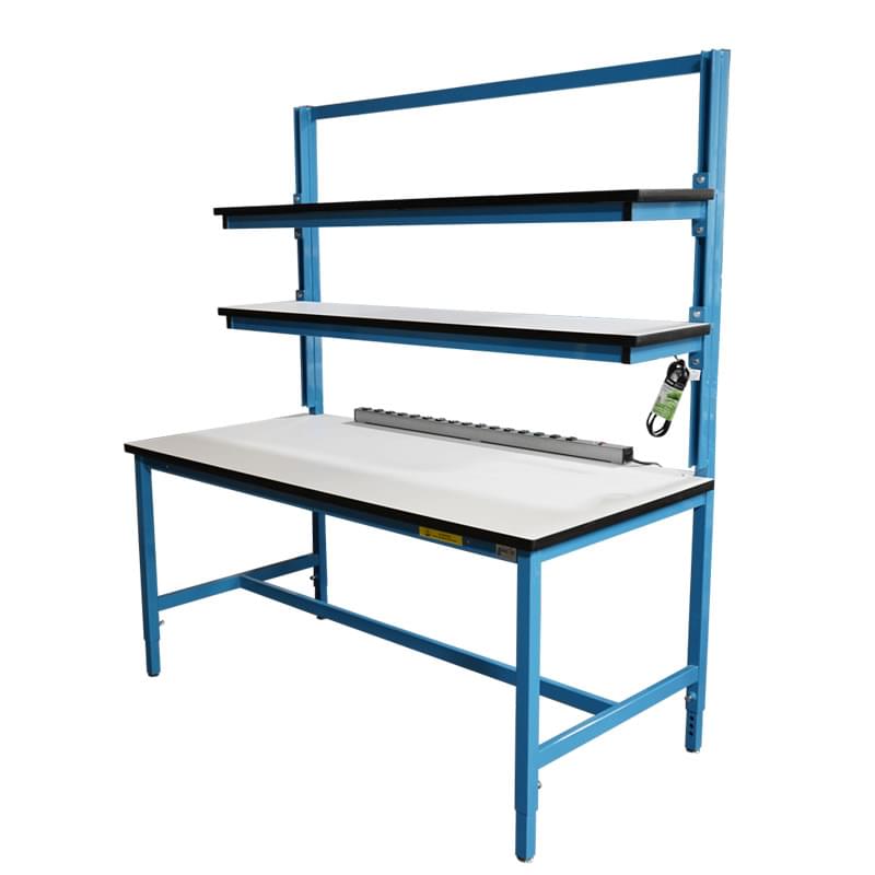 Modular Workbench with Double Cantilever Riser Shelves