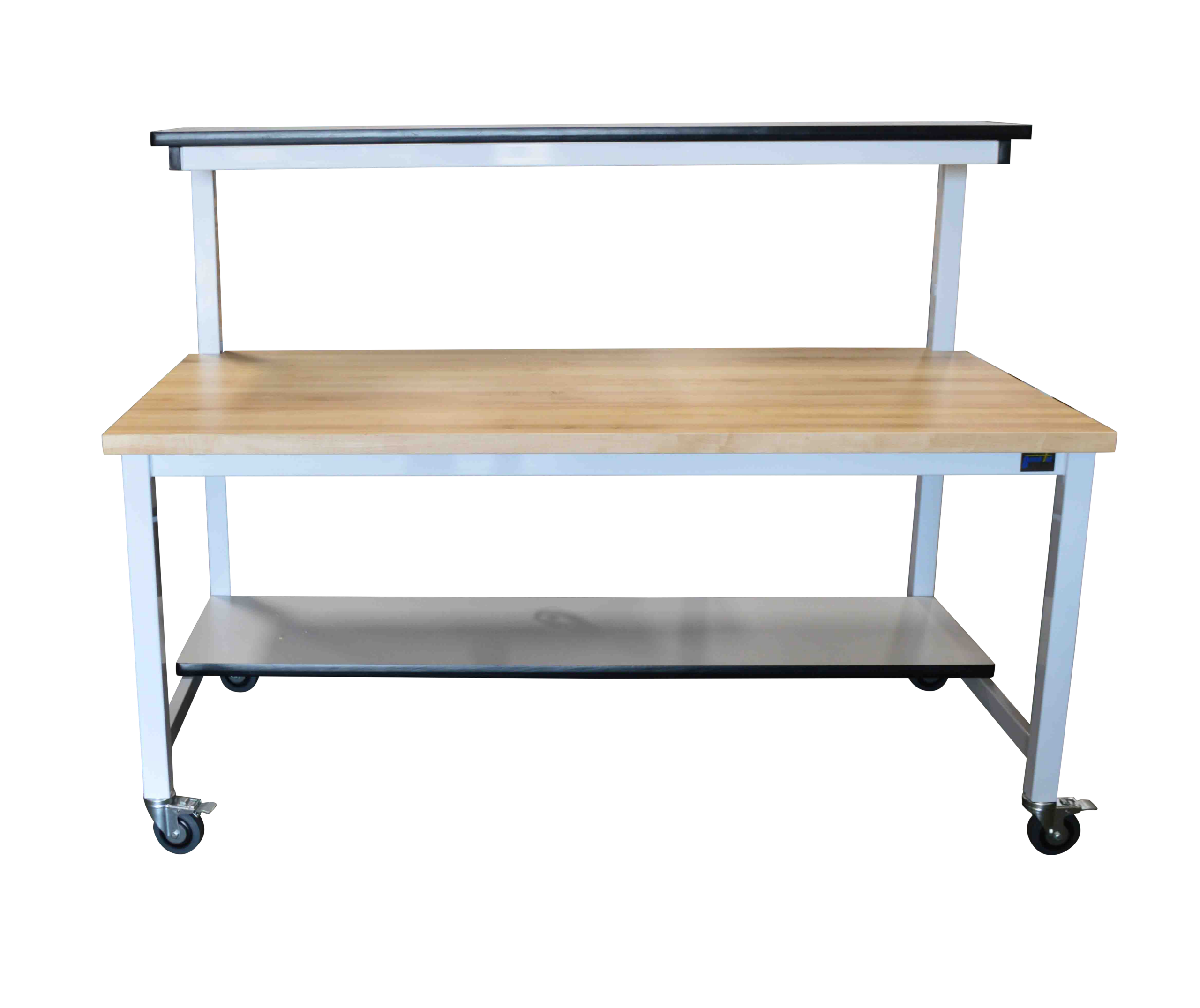 Maple Mobile Workbench with Single Tier Shelf, Laminate Bottom Shelf
