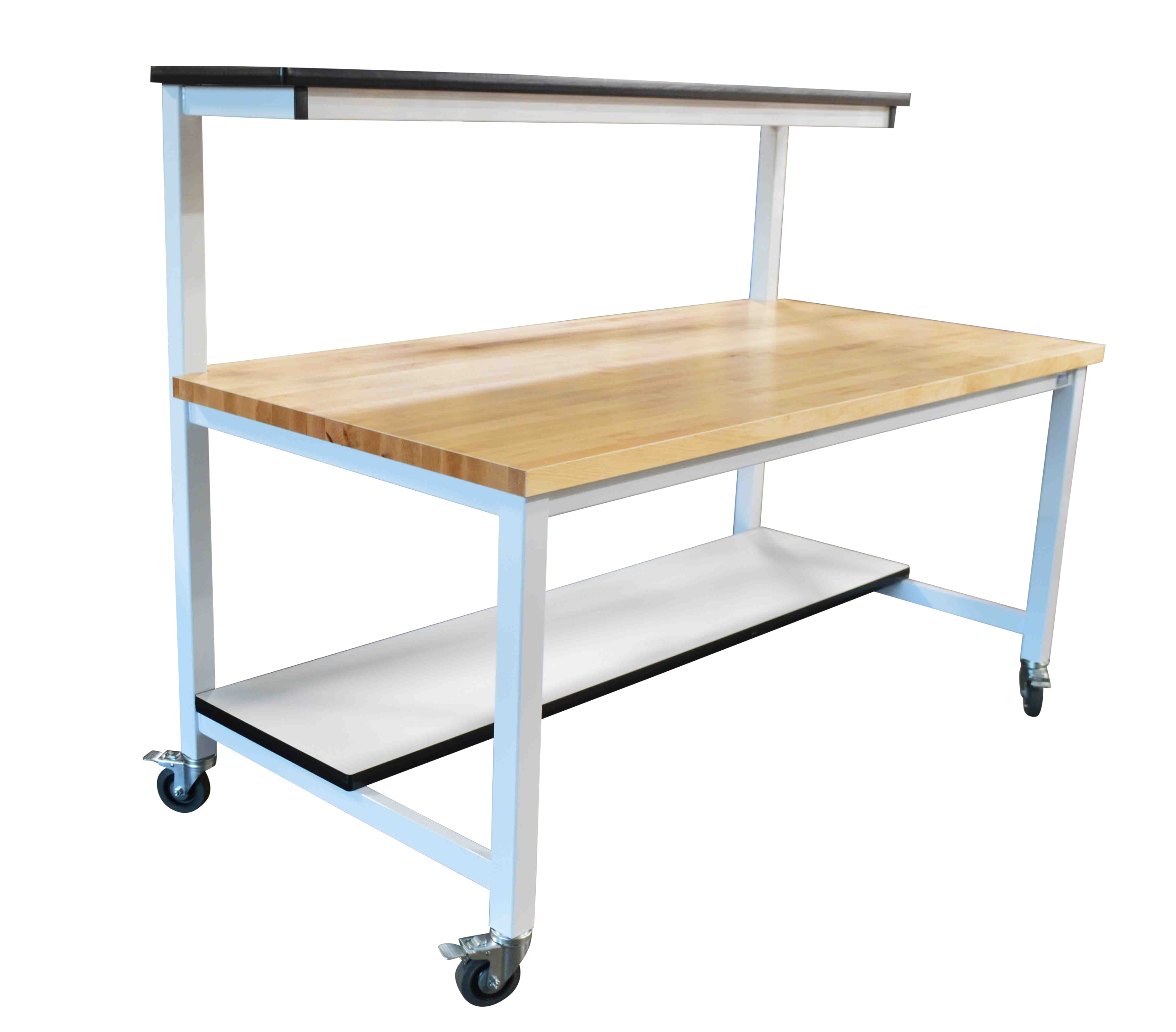Maple Mobile Workbench with Single Tier Shelf, Laminate Bottom Shelf