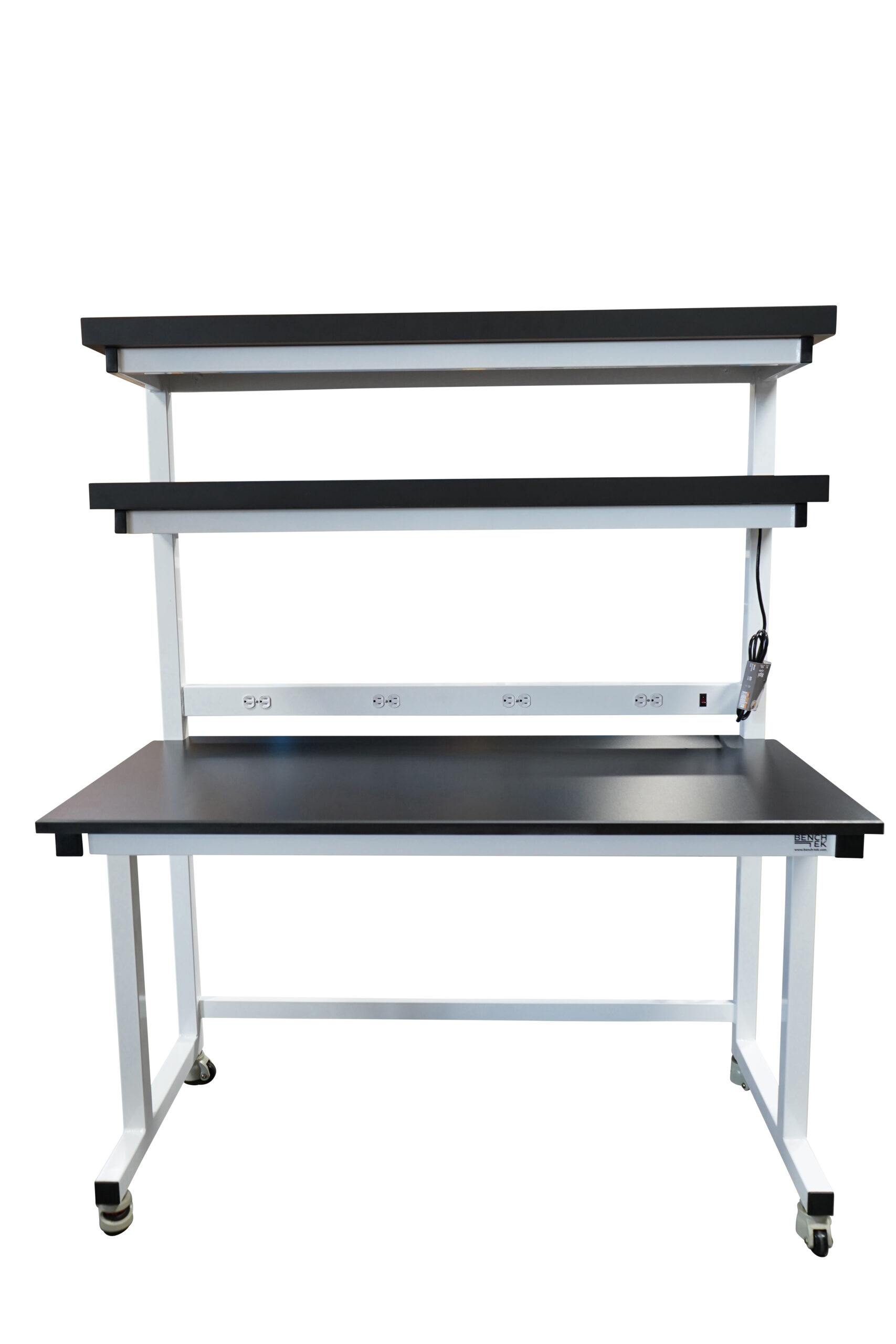 Cantilever Laboratory Workbench with Double Risers, Power Strip Inlay