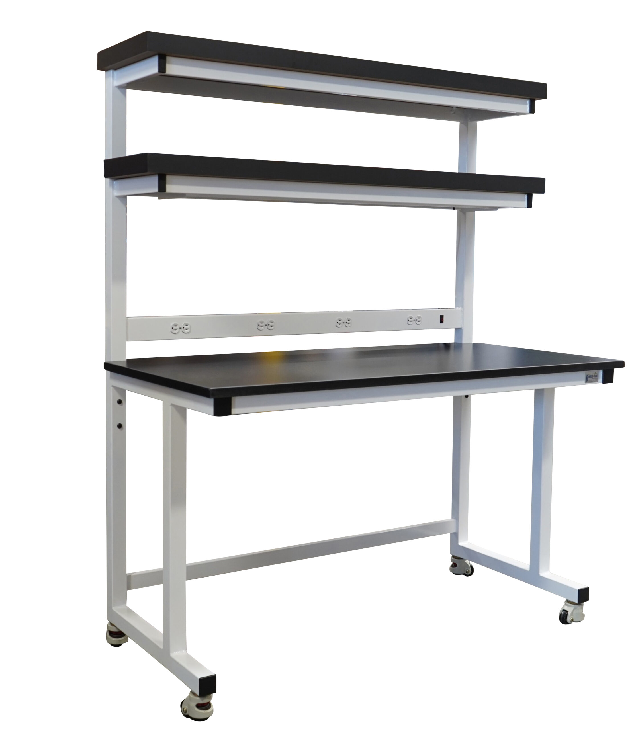 Cantilever Laboratory Workbench with Double Risers, Power Strip Inlay