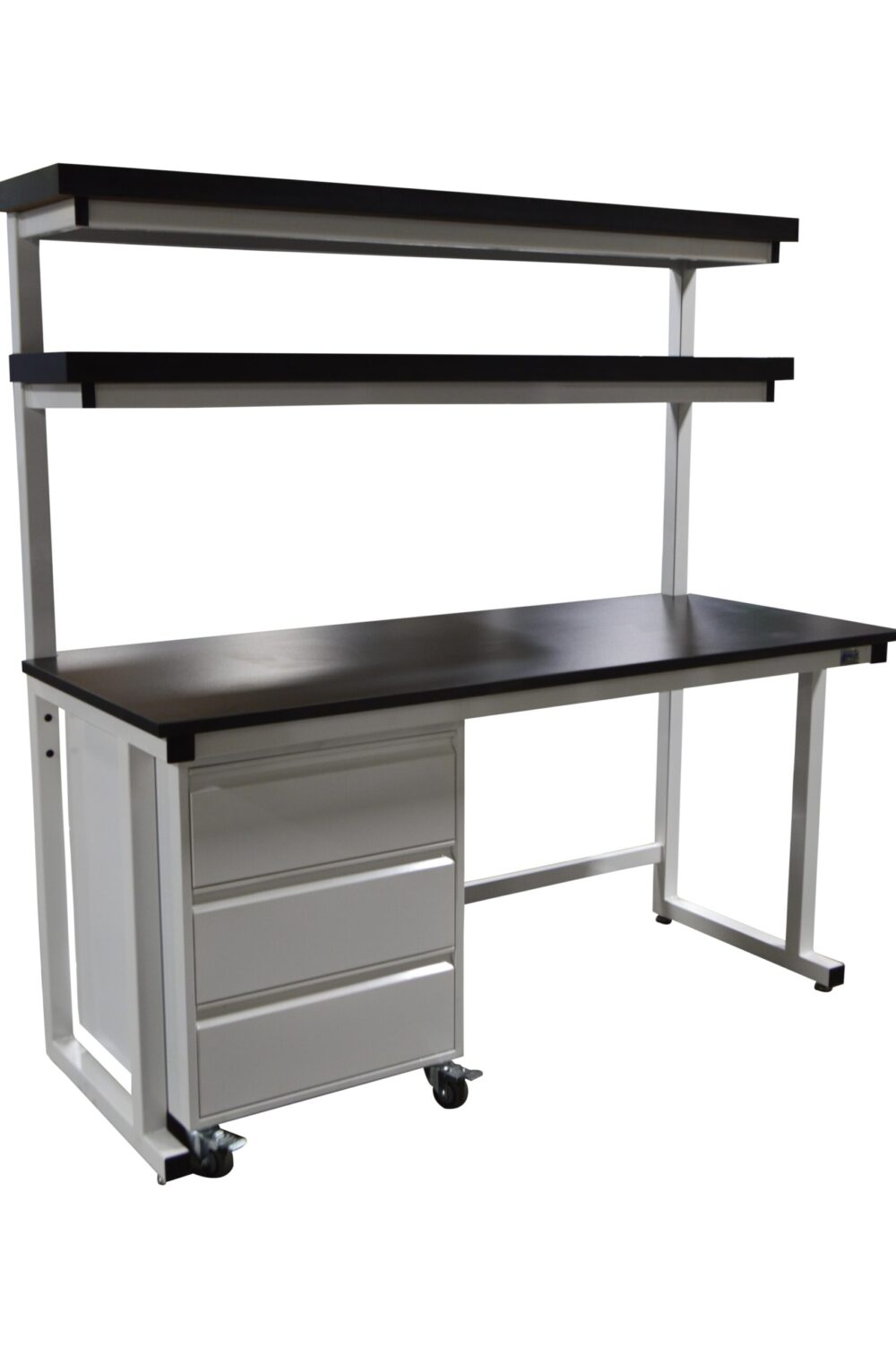 Cantilever Laboratory Workbench with Double Risers, Mobile Pedestal