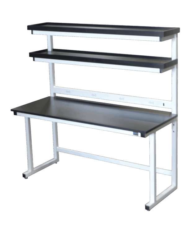 Cantilever Laboratory Workbench with Double Risers, Power Strip Inlay