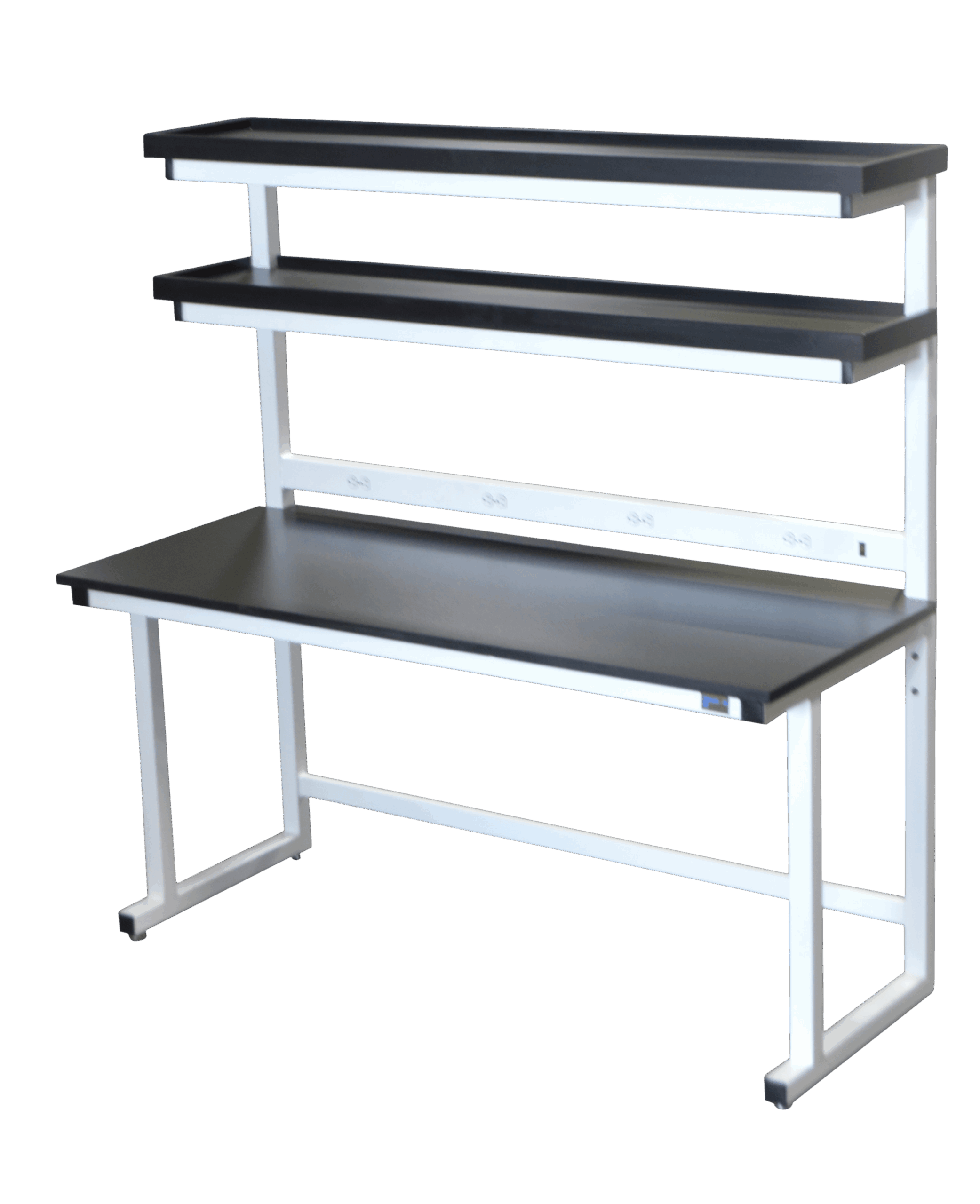 Cantilever Laboratory Workbench with Double Risers, Power Strip Inlay