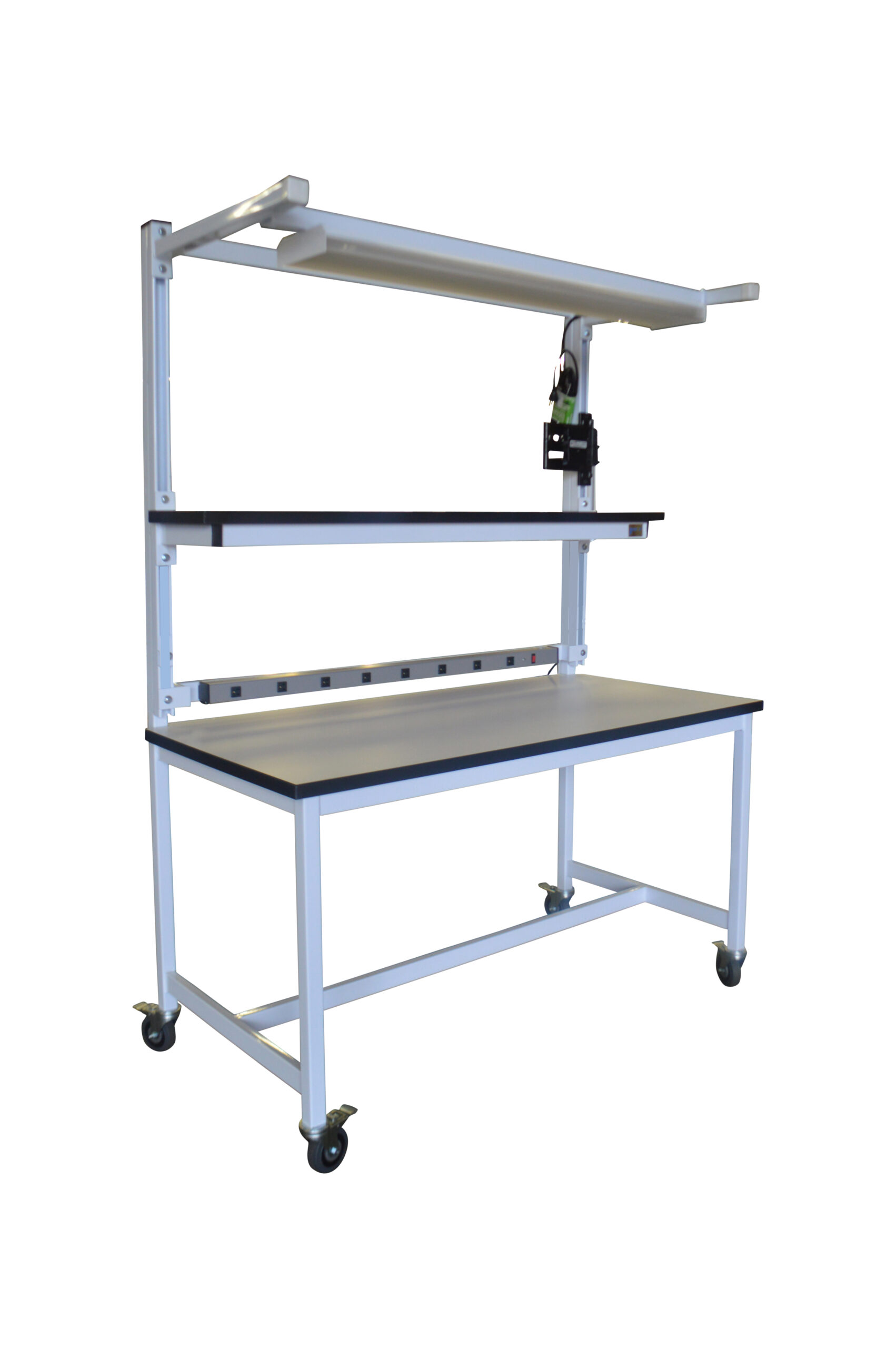 Modular Strut Channel Workbench with Single Cantilever Shelf & Overhead Lightbar