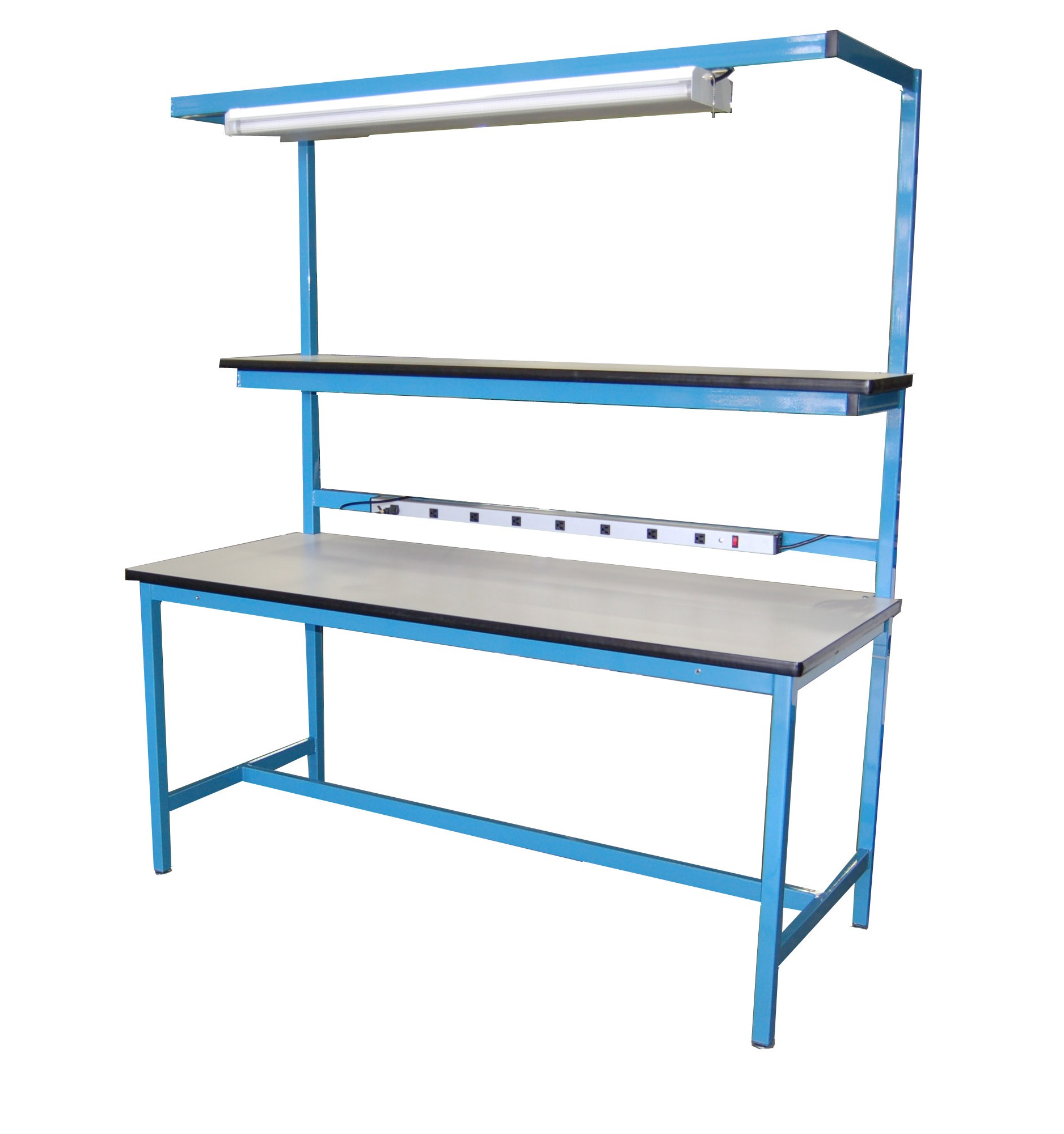 BT54 Four-Leg Workbench with Single Cantilever Riser Shelf & Lightbar