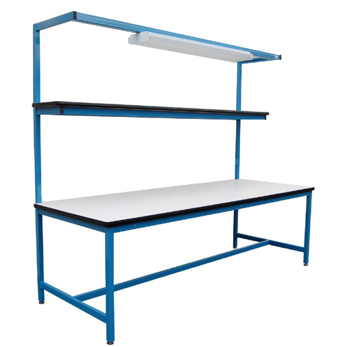 BT54 Four-Leg Workbench with Single Cantilever Riser Shelf & Lightbar