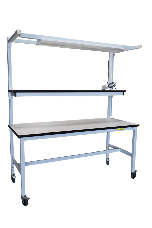 Modular Strut Channel Workbench with Single Cantilever Shelf & Overhead Lightbar