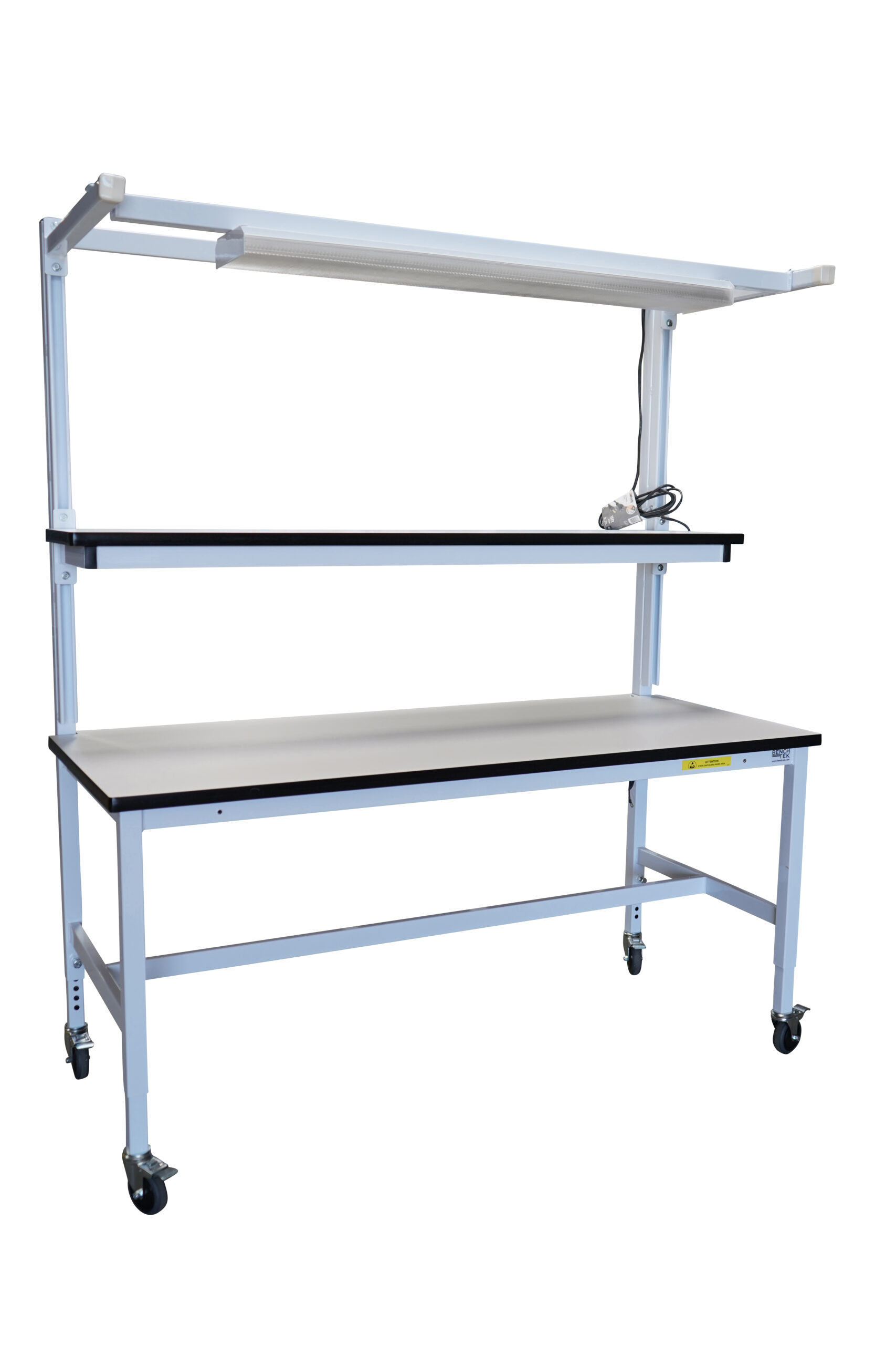 Modular Strut Channel Workbench with Single Cantilever Shelf & Overhead Lightbar