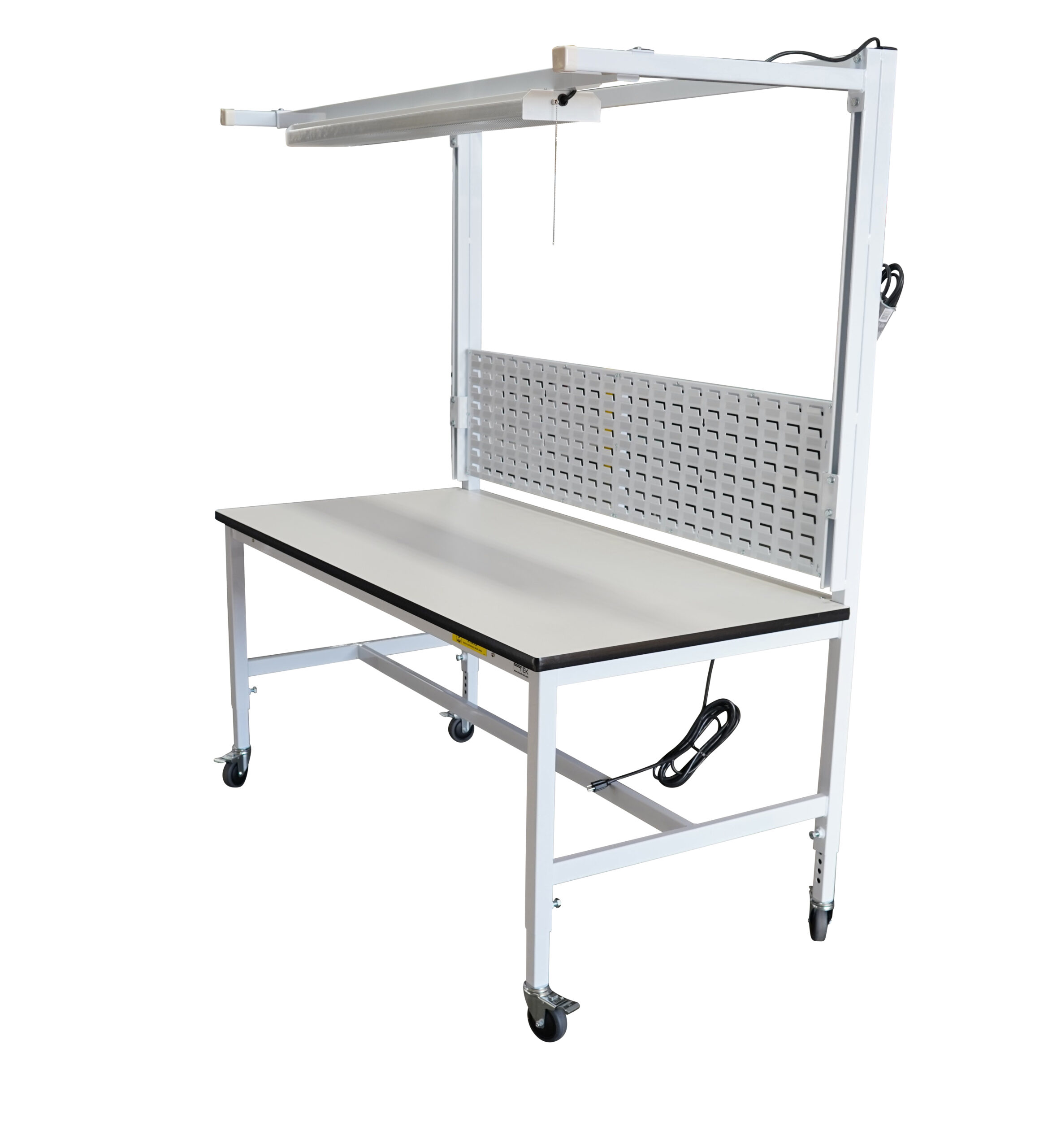 Modular Strut Channel Workbench with Overhead Lightbar & Bin Panel