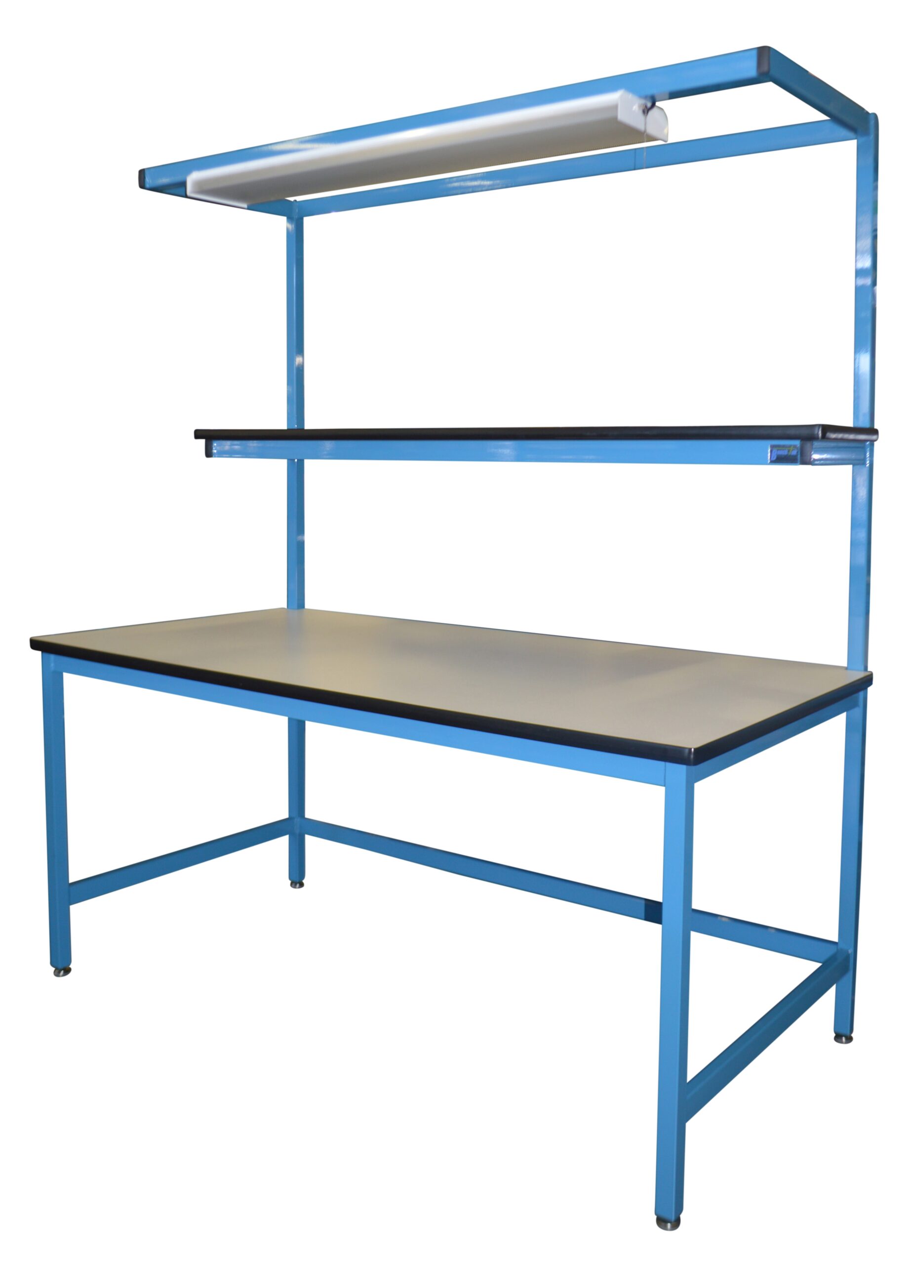 BT54 Four-Leg Workbench with Single Cantilever Riser Shelf & Lightbar
