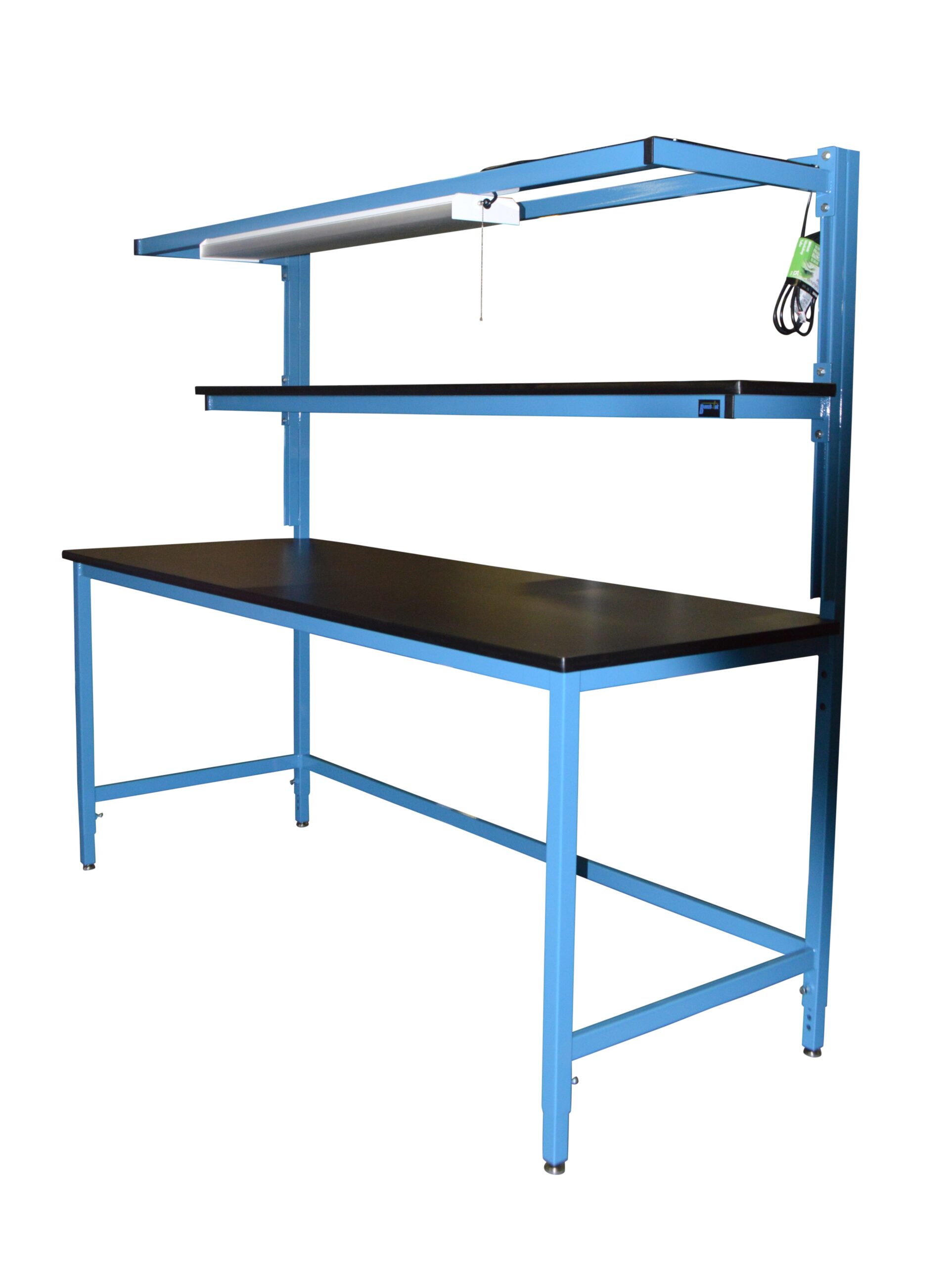 Modular Strut Channel Workbench with Single Cantilever Shelf & Overhead Lightbar