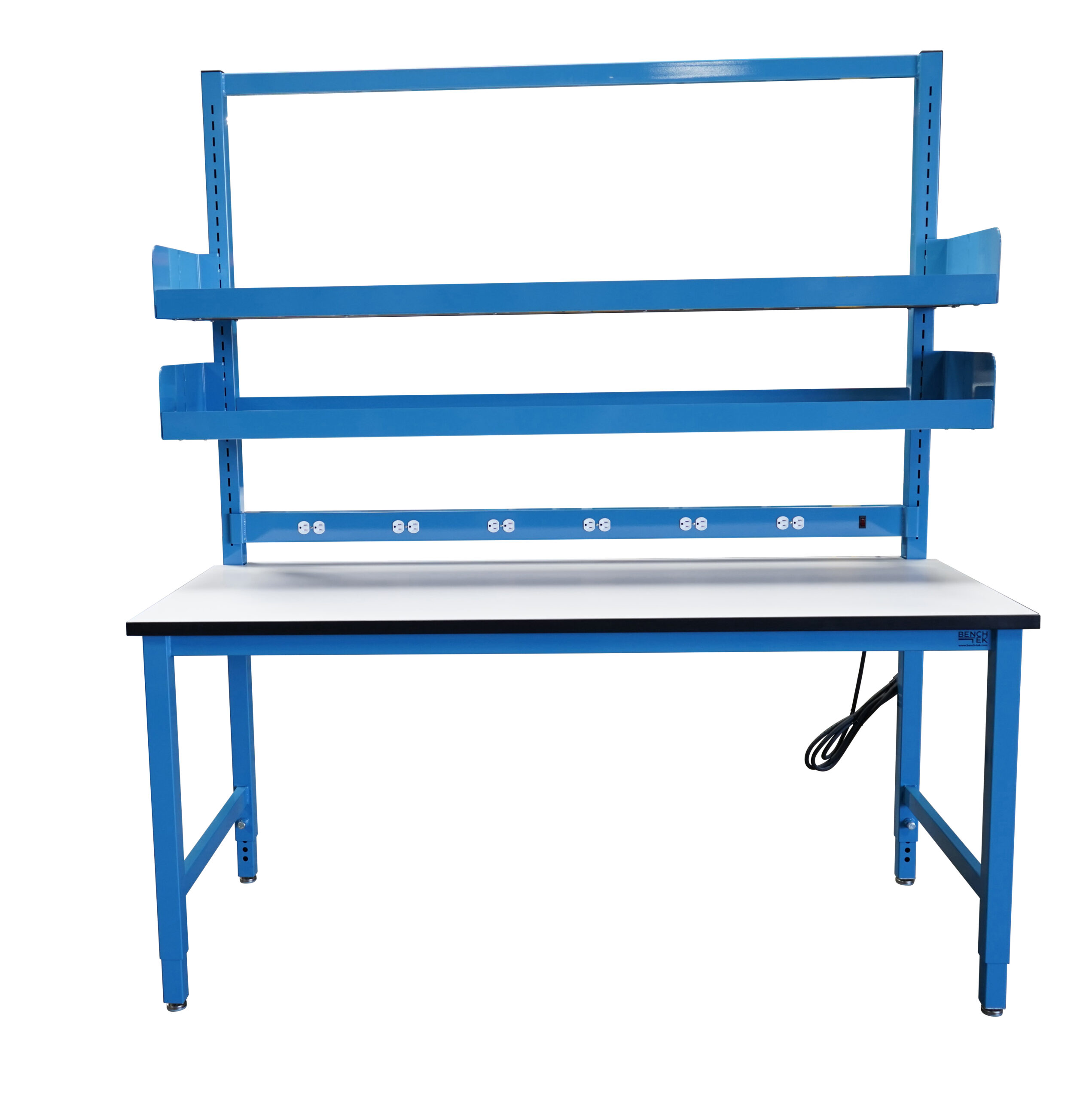 Modular Slotted Workbench with Double Cantilever Riser Shelves, PS Inlay, F/B Lip with Book Ends