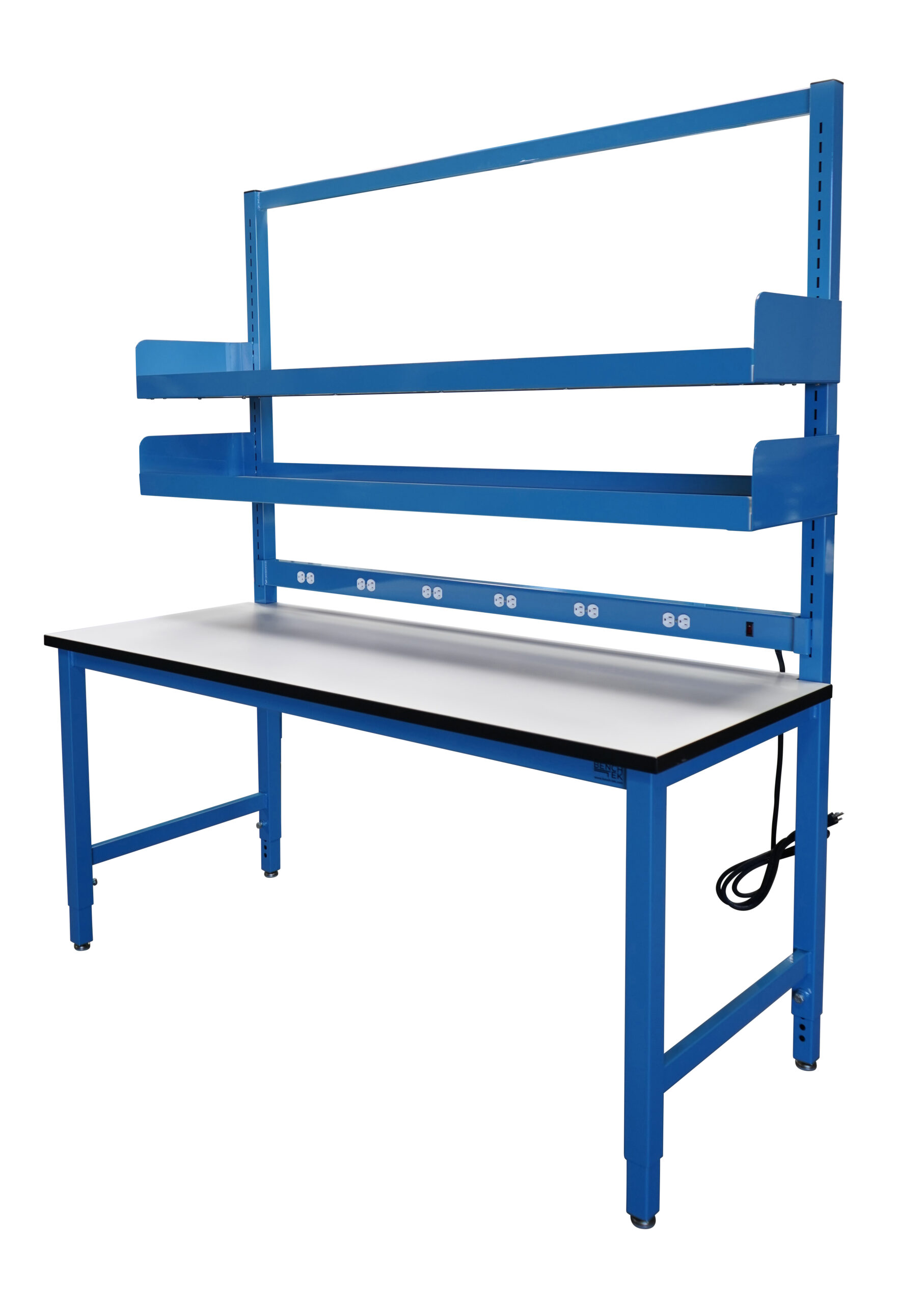 Modular Slotted Workbench with Double Cantilever Riser Shelves, PS Inlay, F/B Lip with Book Ends