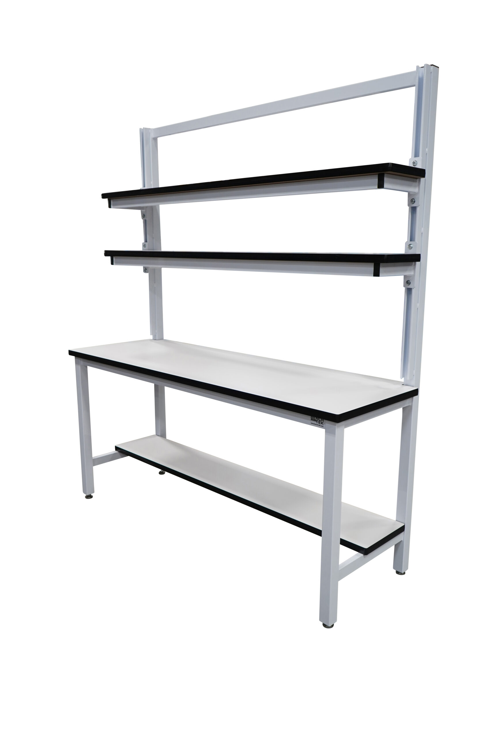 Modular Strut Channel Workbench with Double Cantilever Riser, Half Bottom Shelf