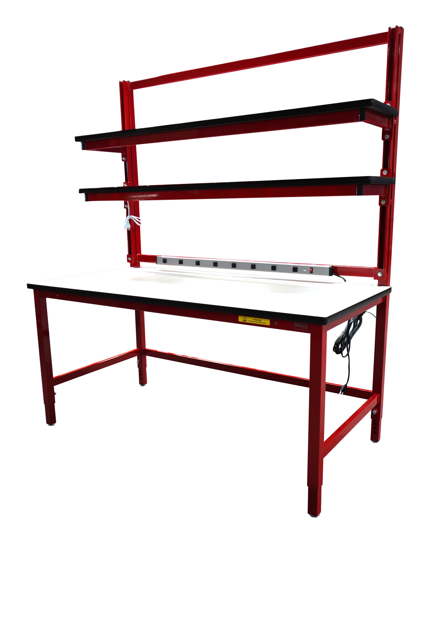 Modular Strut Channel Workbench with Double Cantilever Riser Shelves, PS Bar
