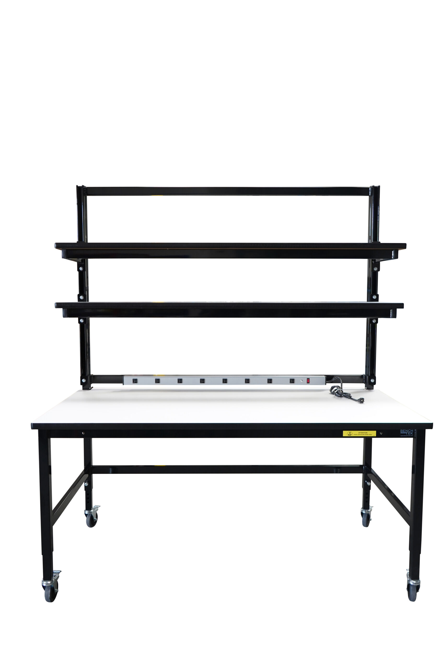 Modular Strut Channel Workbench with Double Cantilever Riser Shelves, PS Bar
