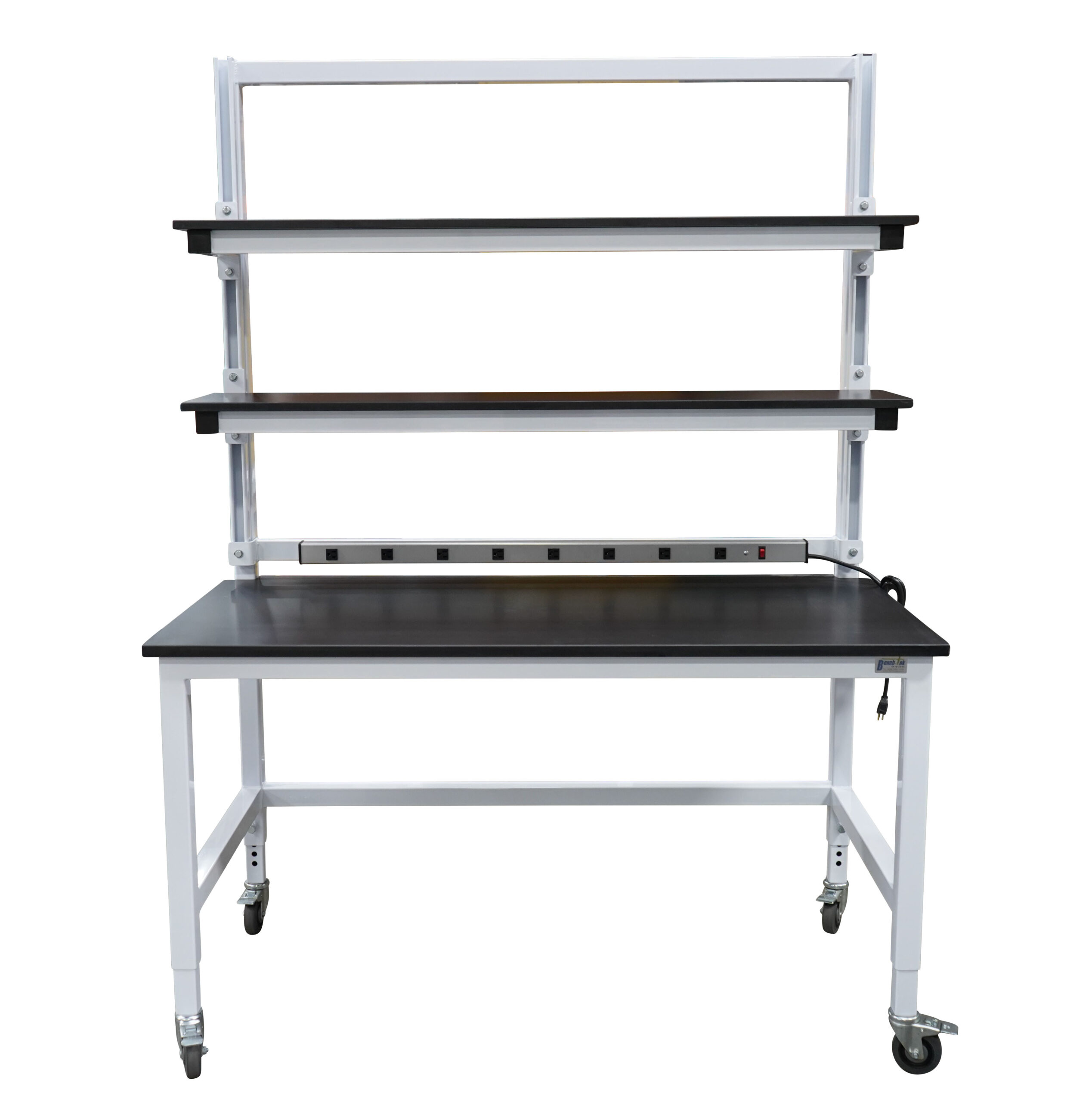 Modular Strut Channel Workbench with Double Cantilever Riser Shelves, PS Bar