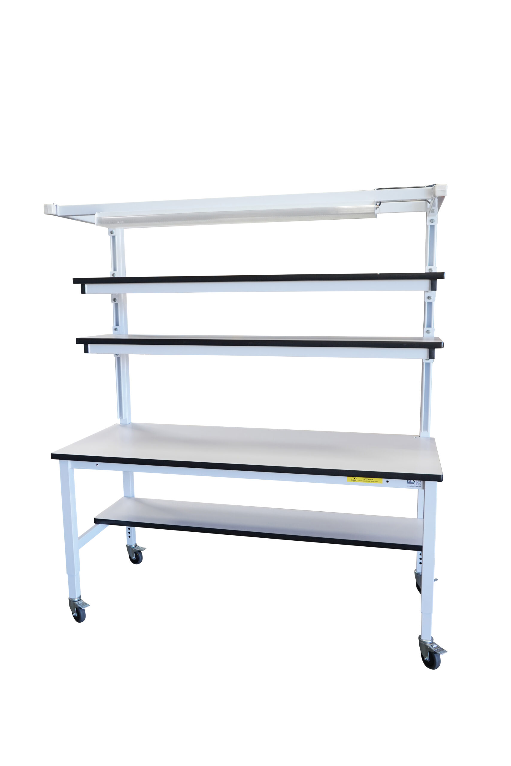 Modular Strut Channel Workbench with Double Shelves & Overhead Lightbar