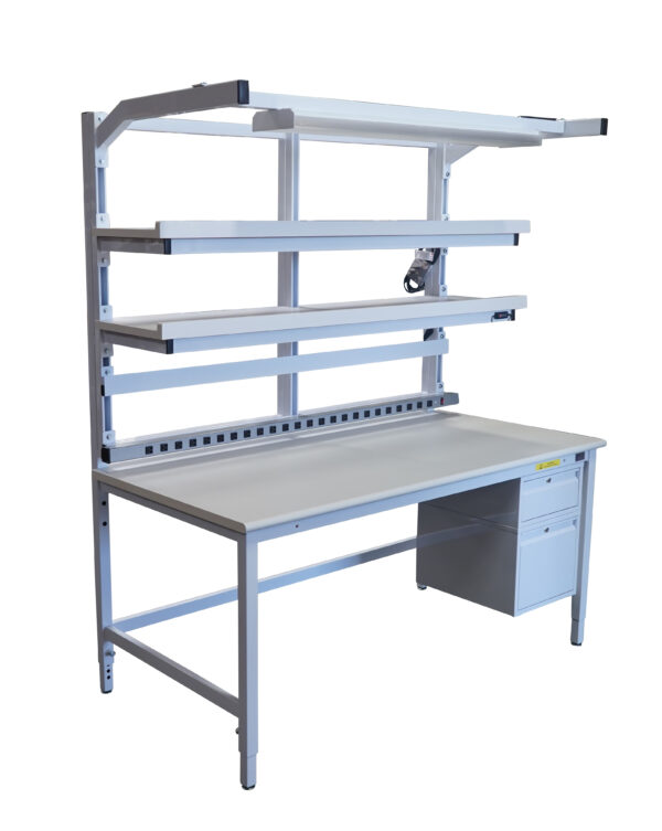 Sectionalized Slotted Modular Workbench with Double Shelves, Lightbar & Power Strip