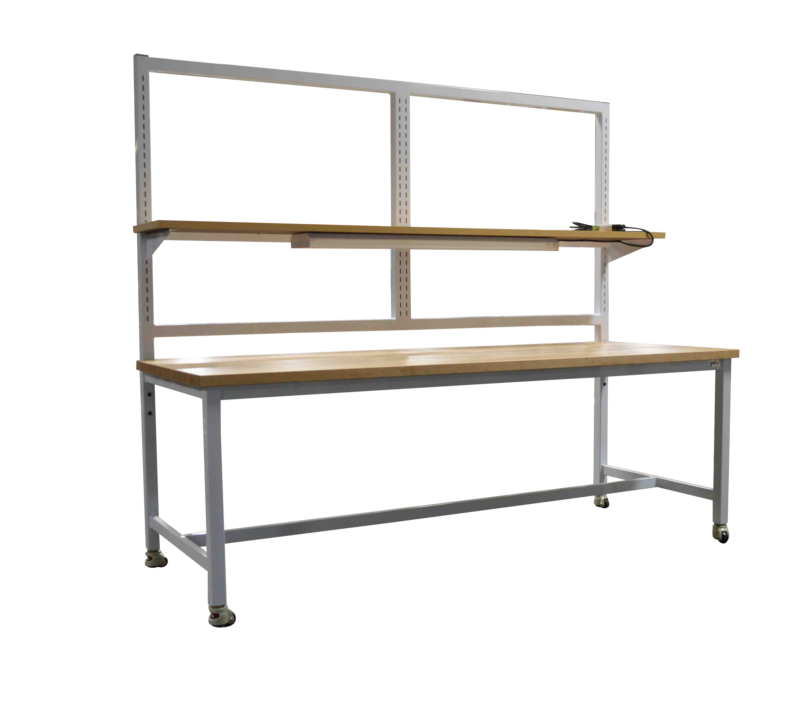 Modular Sectionalized Slotted Maple Mobile Workbench with Laminate Shelves